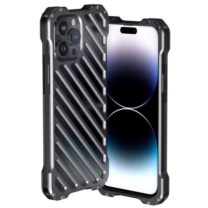 R-JUST RJ-50 Shockproof Phone Case for iPhone 14 Pro Max, Armour Aluminum Alloy Metal Frame Hollow Design Protective Phone Back Cover with Lens Protector - 1
