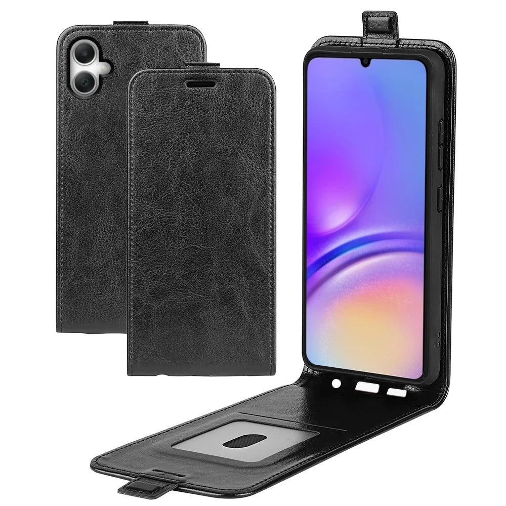 For Samsung Galaxy A08 5G / A08 4G / A07 4G / F07 4G / M07 4G Case with Card Slots Vertical Flip Leather Phone Cover - Black - 5