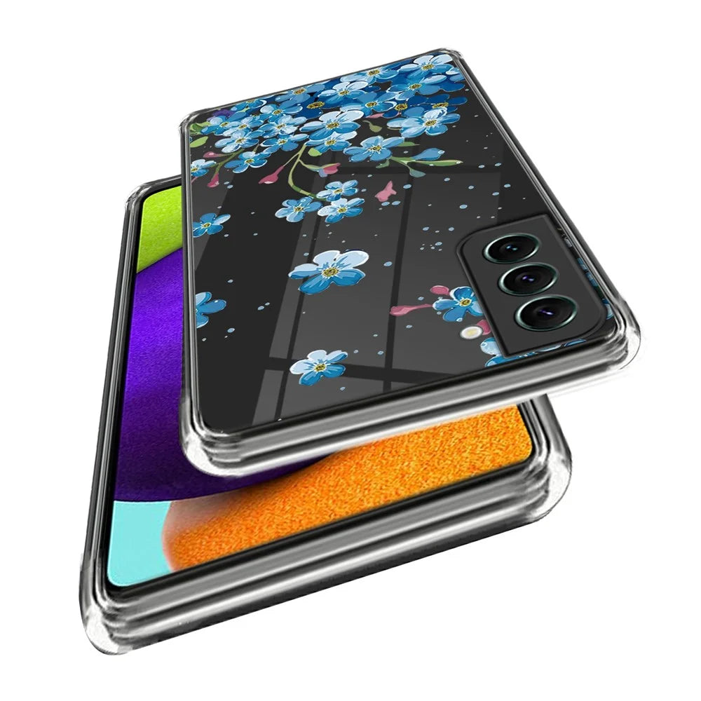 Flexible TPU Case for Samsung Galaxy S23, Stylish Pattern Printing IMD Phone Protective Back Cover - Blue Flower - 2