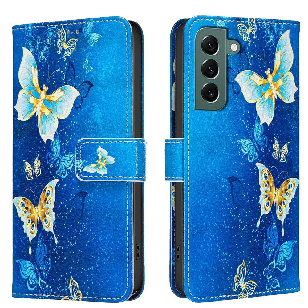 For Samsung Galaxy S24+ / Galaxy S25+ Case Wallet Stand Pattern Printing Phone Leather Cover - Golden Butterflies - 1