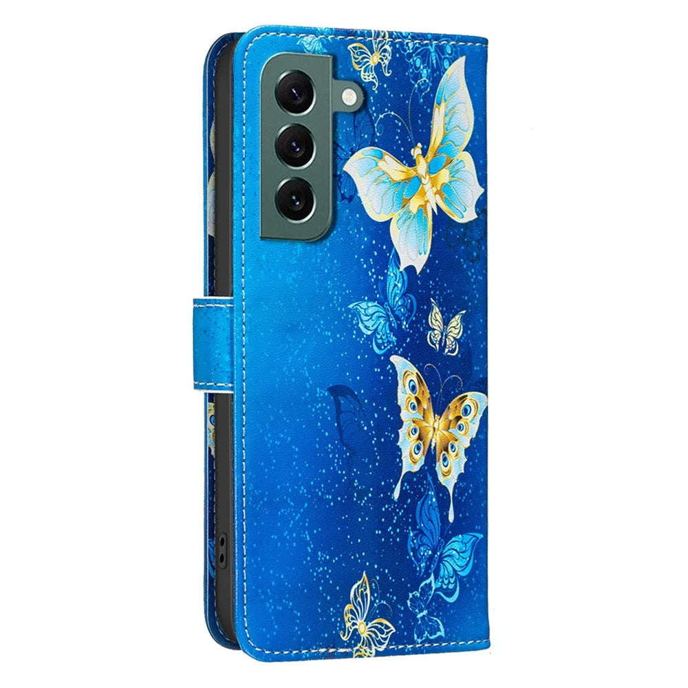 For Samsung Galaxy S24+ / Galaxy S25+ Case Wallet Stand Pattern Printing Phone Leather Cover - Golden Butterflies - 3