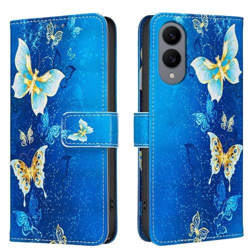 For Samsung Galaxy S25 Edge Case Wallet Stand Pattern Printing Phone Leather Cover - Golden Butterflies - 1