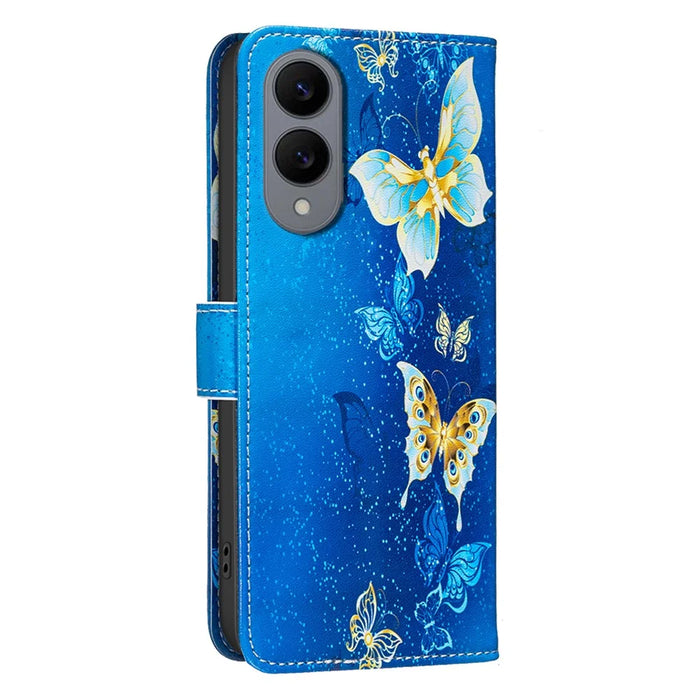 For Samsung Galaxy S25 Edge Case Wallet Stand Pattern Printing Phone Leather Cover - Golden Butterflies - 3