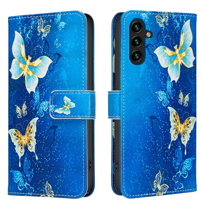 For Samsung Galaxy S24 FE Case Wallet Stand Pattern Printing Phone Leather Cover - Golden Butterflies - 1