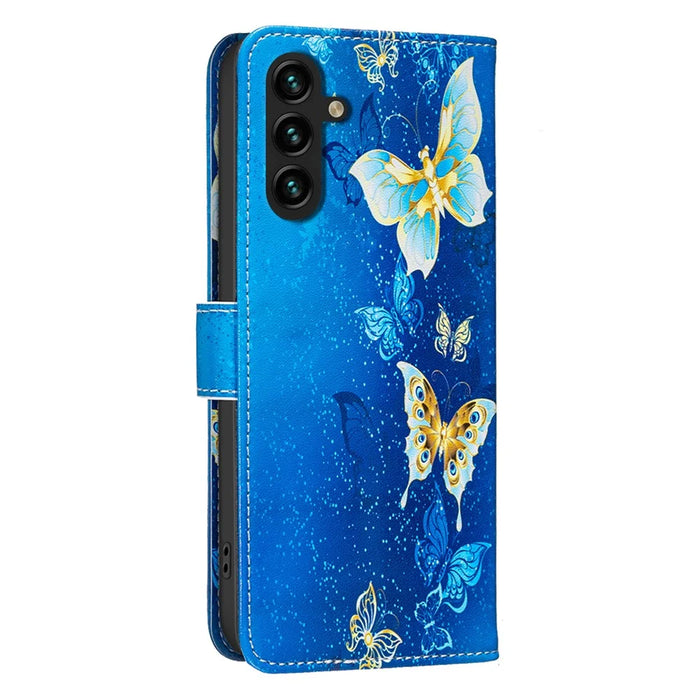 For Samsung Galaxy S24 FE Case Wallet Stand Pattern Printing Phone Leather Cover - Golden Butterflies - 3