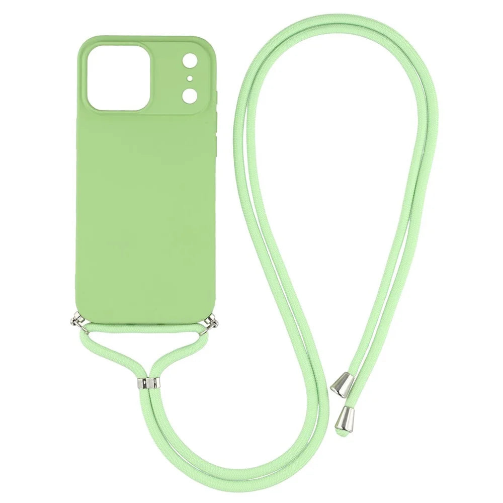 For iPhone 17 Pro Case Soft TPU Fiber Lining Phone Cover with Shoulder Strap - Matcha Green - 1