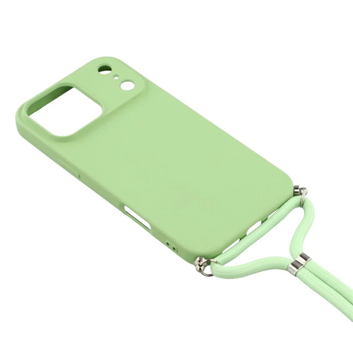 For iPhone 17 Pro Case Soft TPU Fiber Lining Phone Cover with Shoulder Strap - Matcha Green - 3