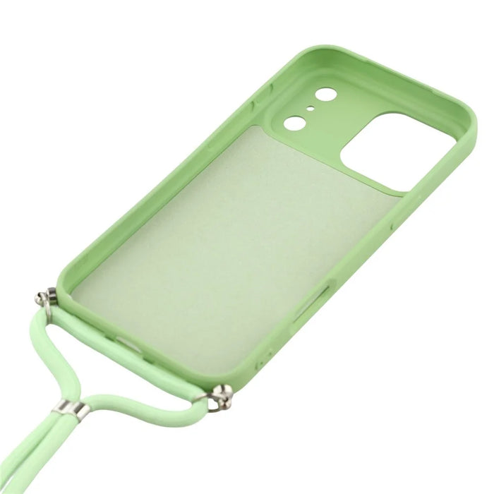 For iPhone 17 Pro Case Soft TPU Fiber Lining Phone Cover with Shoulder Strap - Matcha Green - 4