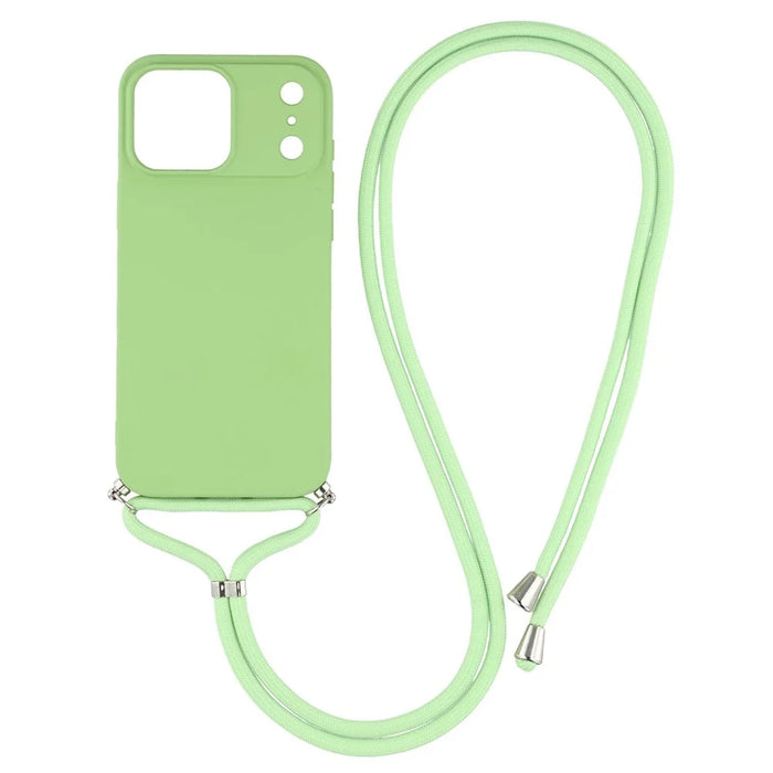 For iPhone 17 Pro Max Case Soft TPU Fiber Lining Phone Cover with Shoulder Strap - Matcha Green - 1