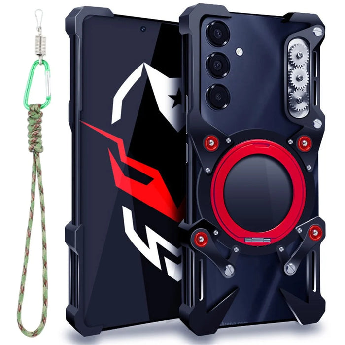 For Samsung Galaxy A16 4G / 5G / A26 5G Bumper Case Kickstand Aluminum Alloy Magnetic Phone Cover with Wrist Strap - Black - 1