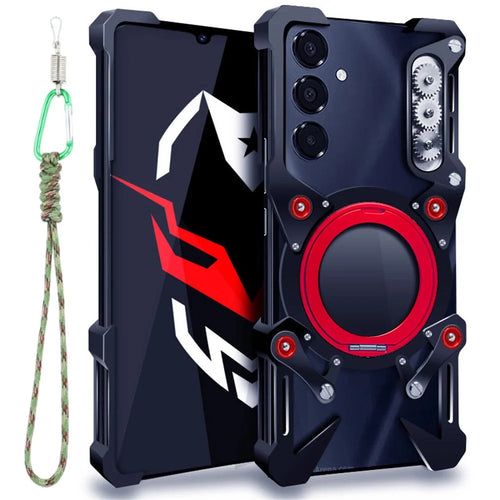 Bumper Case For Samsung Galaxy A35 5G / A25 5G (Global) (161.0mm) / S21+ 5G , Kickstand Aluminum Alloy Magnetic Phone Cover with Wrist Strap - Black - 1