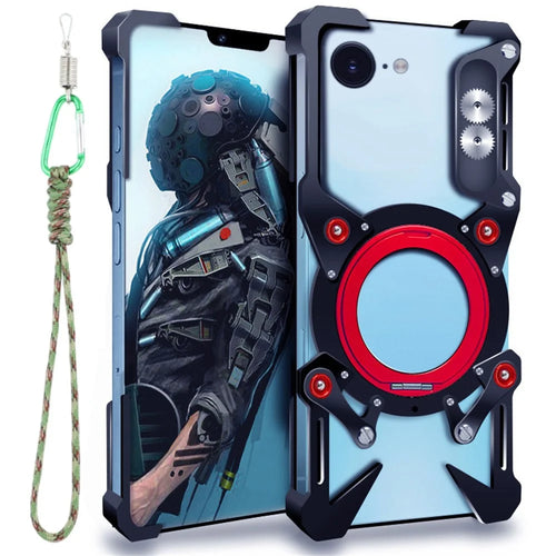 Bumper Case For iPhone 17e / 16e / 15 Pro / 14 / 13 / 13 Pro / 12 / 12 Pro , Kickstand Aluminum Alloy Magnetic Phone Cover with Wrist Strap - Black - 1