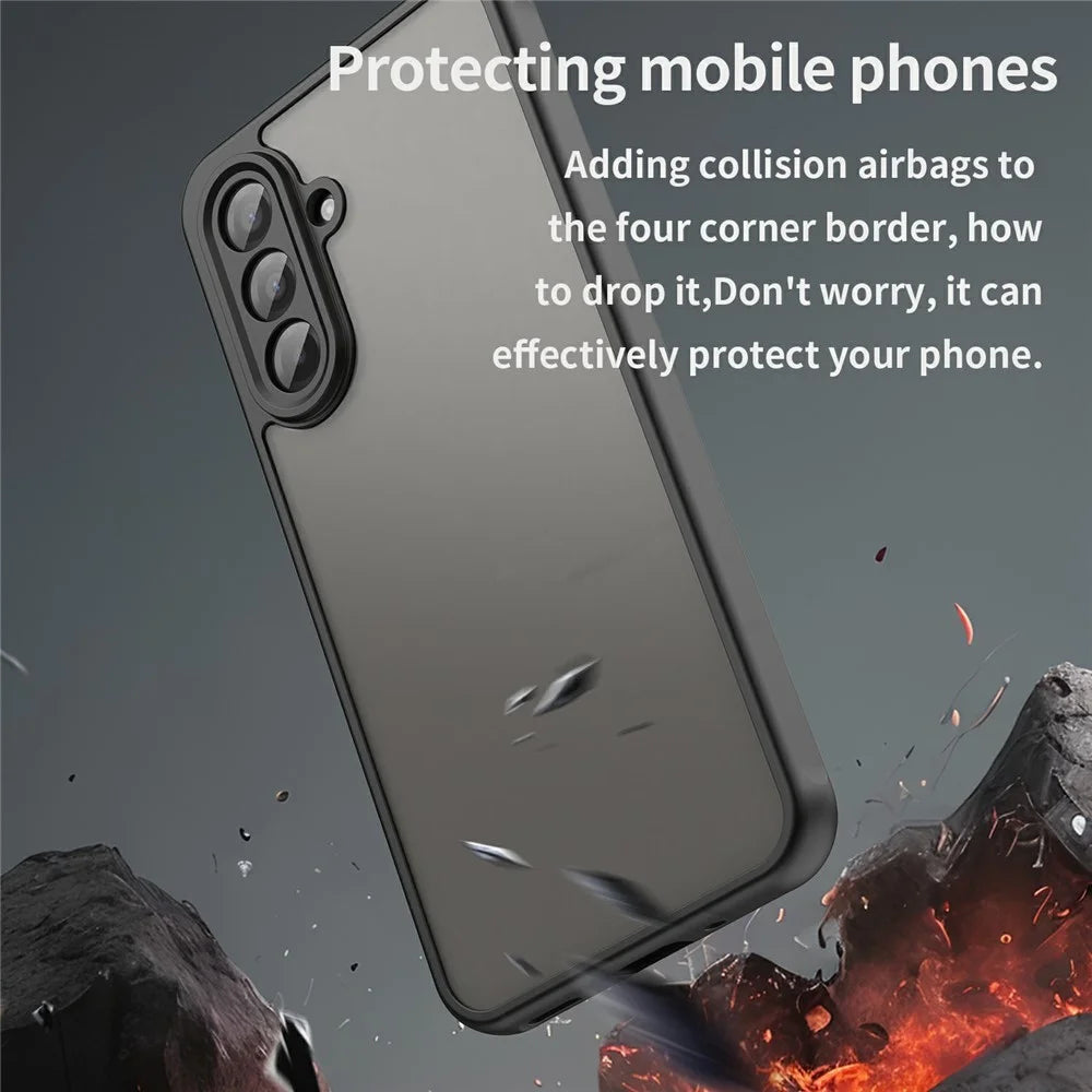 For Samsung Galaxy A17 5G / A17 4G / M17 5G / F17 5G Case Drop Proof Airbags Frosted Translucent PC + TPU Phone Back Cover - Black - 3