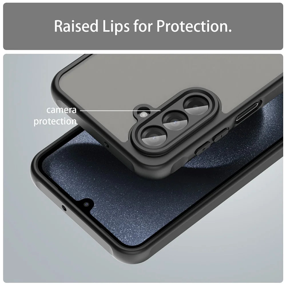 For Samsung Galaxy A17 5G / A17 4G / M17 5G / F17 5G Case Drop Proof Airbags Frosted Translucent PC + TPU Phone Back Cover - Black - 6