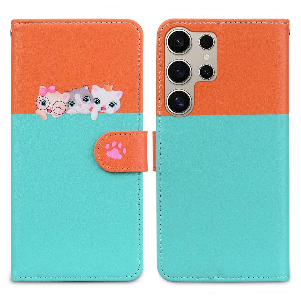 Cartoon Pet Series for Samsung Galaxy S25 Ultra Wallet Phone Case Splicing Leather Flip Cover - Sky Blue - 1