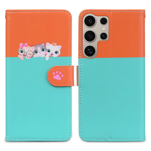 Cartoon Pet Series for Samsung Galaxy S25 Ultra Wallet Phone Case Splicing Leather Flip Cover - Sky Blue - 1