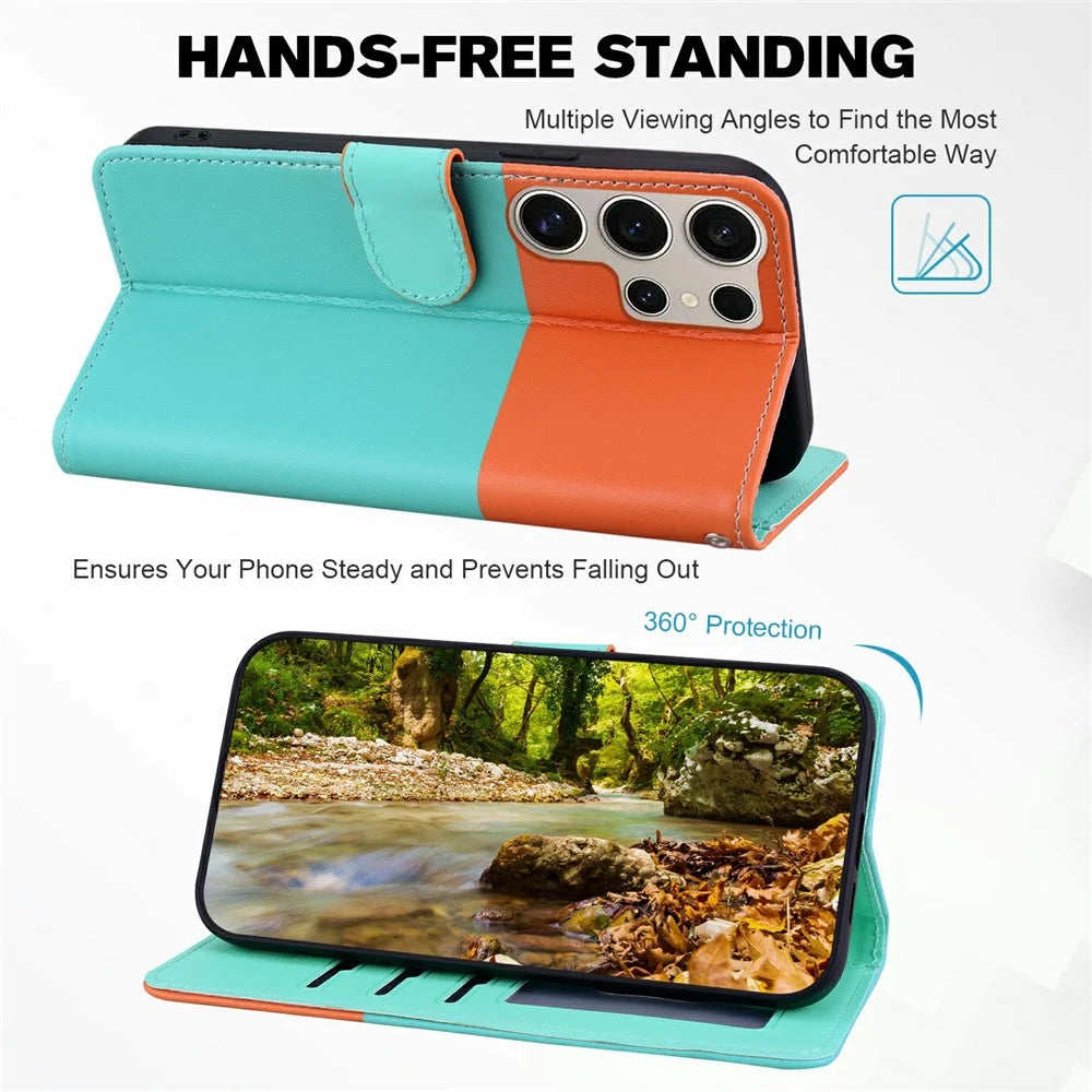 Cartoon Pet Series for Samsung Galaxy S25 Ultra Wallet Phone Case Splicing Leather Flip Cover - Sky Blue - 3