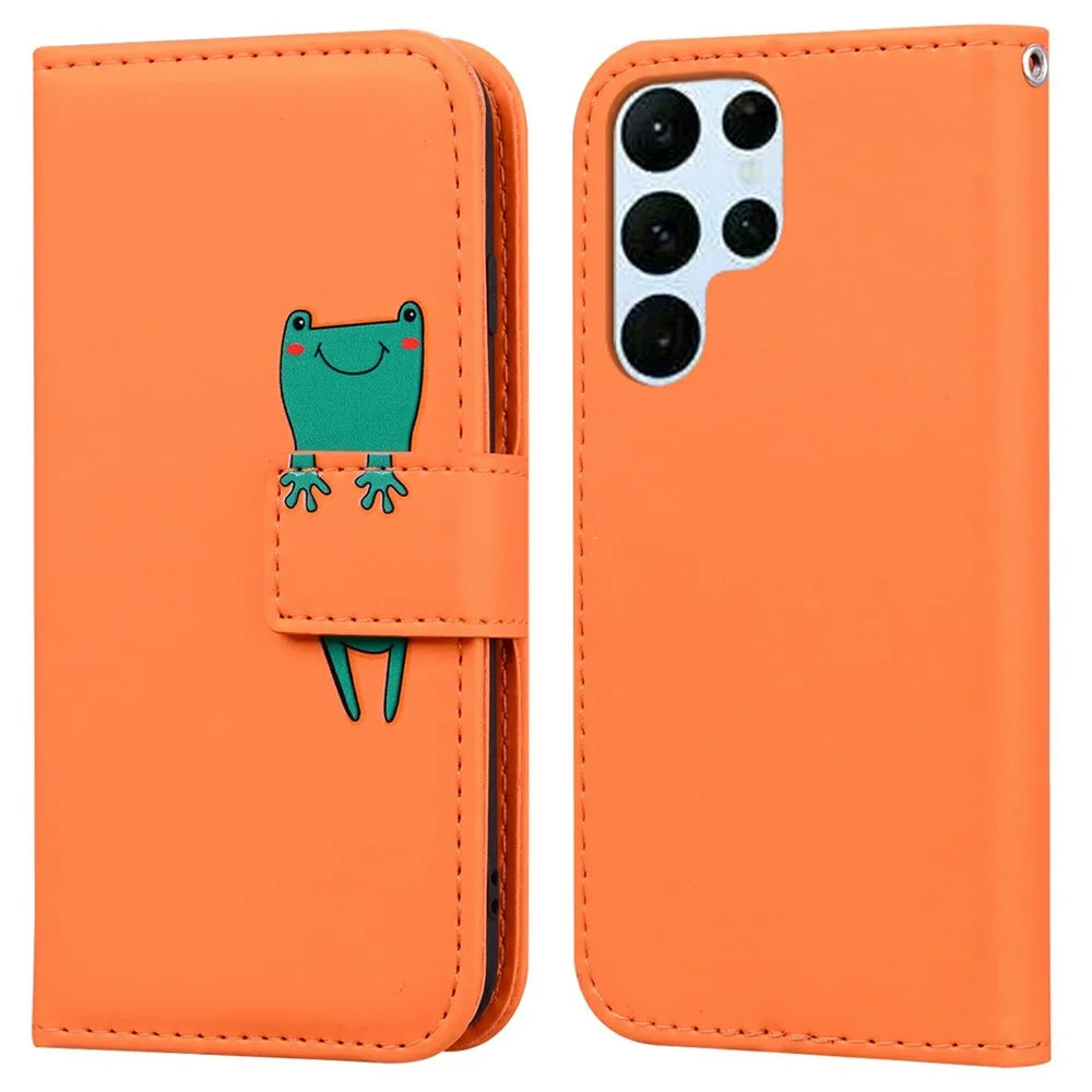 For Samsung Galaxy S25 Ultra Case Cartoon Pattern Wallet Leather Phone Cover - Orange - 1