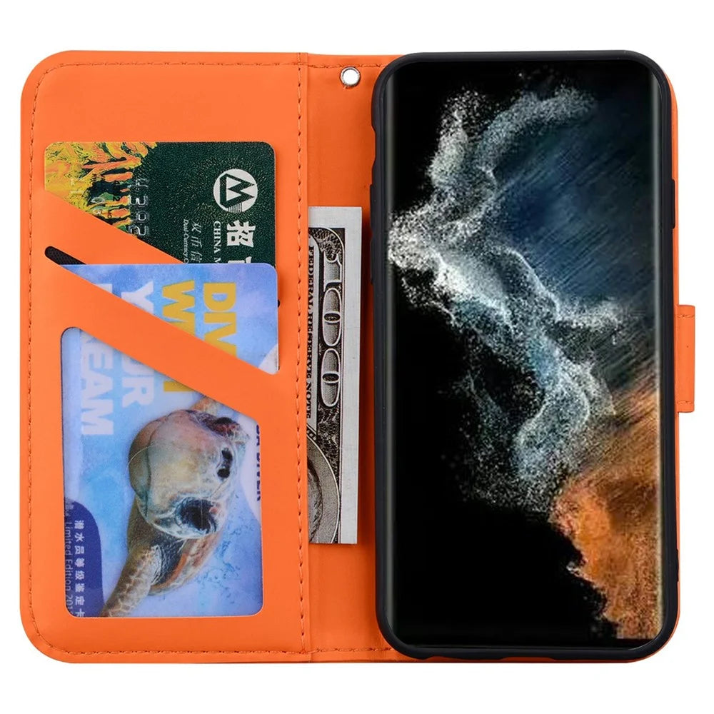 For Samsung Galaxy S25 Ultra Case Cartoon Pattern Wallet Leather Phone Cover - Orange - 2