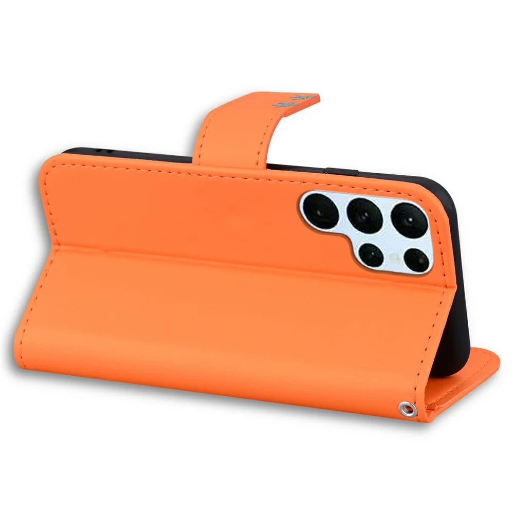 For Samsung Galaxy S25 Ultra Case Cartoon Pattern Wallet Leather Phone Cover - Orange - 4