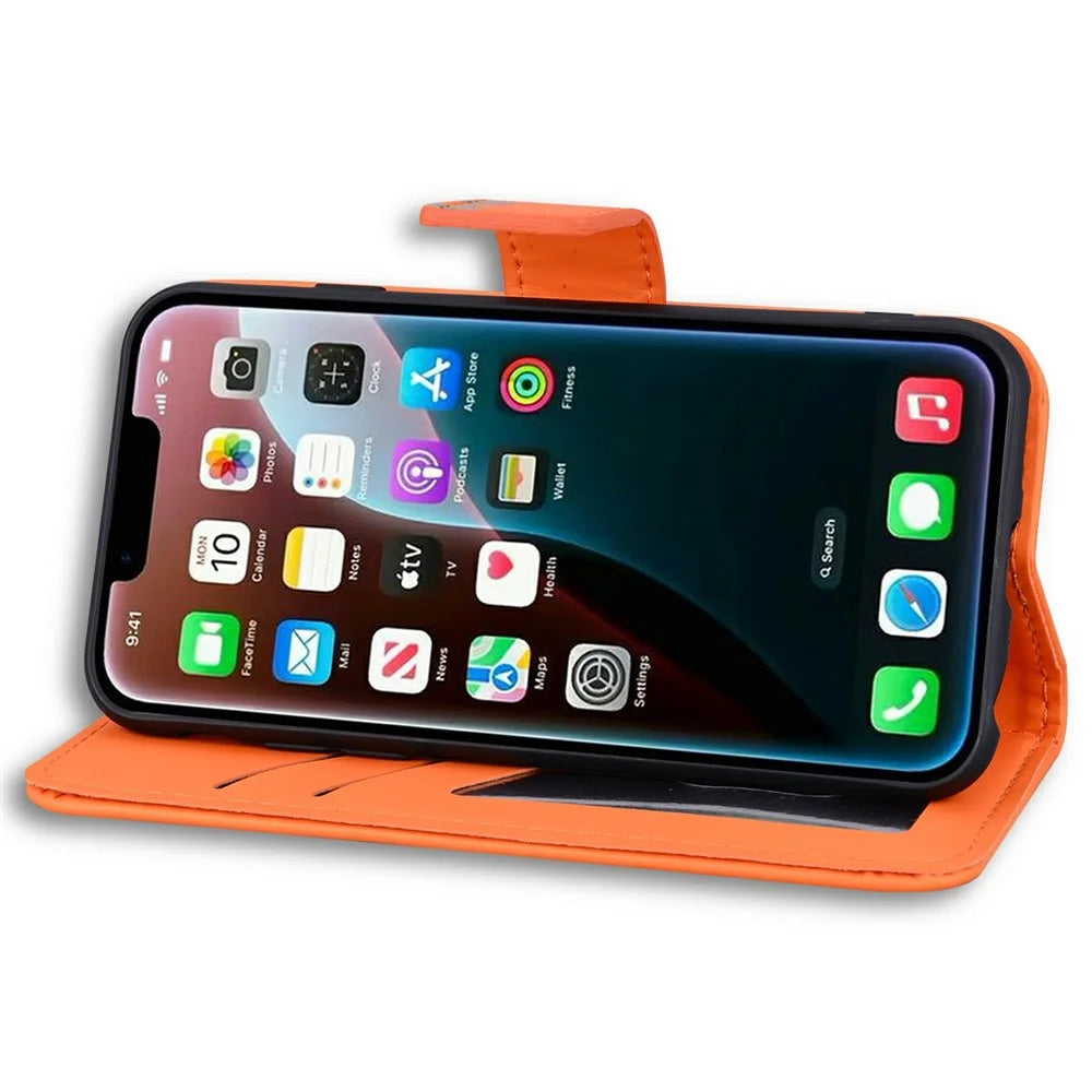 For iPhone 17e / 16e Case Cartoon Pattern Wallet Leather Phone Cover - Orange - 3
