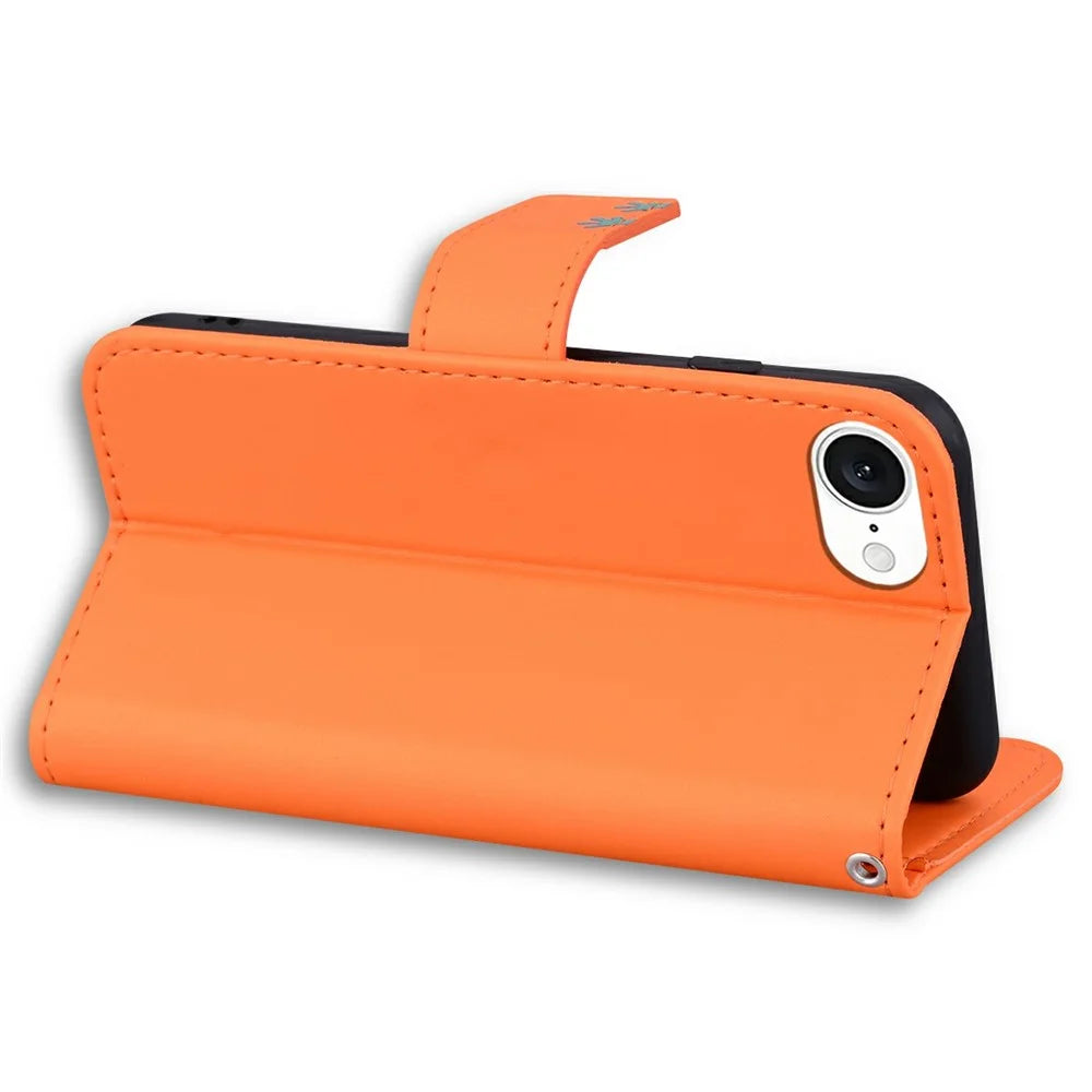 For iPhone 17e / 16e Case Cartoon Pattern Wallet Leather Phone Cover - Orange - 4