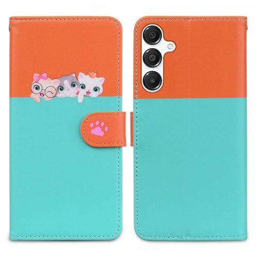 Cartoon Pet Series for Samsung Galaxy A16 5G / 4G / A26 5G Wallet Phone Case Splicing Leather Flip Cover - Sky Blue - 1