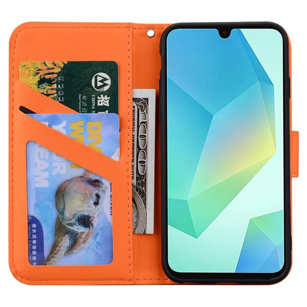 For Samsung Galaxy A16 5G / 4G / A26 5G Case Cartoon Pattern Wallet Leather Phone Cover - Orange - 2