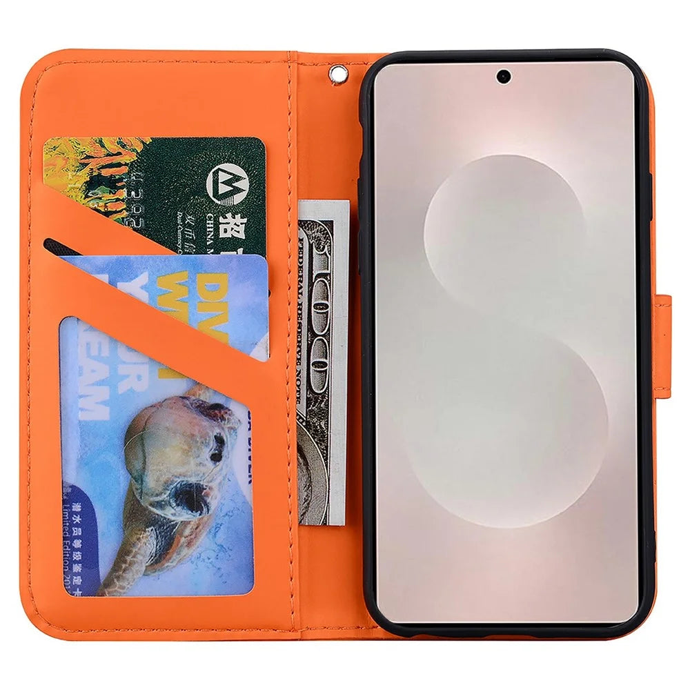 For Samsung Galaxy S25 Edge Case Cartoon Pattern Wallet Leather Phone Cover - Orange - 2