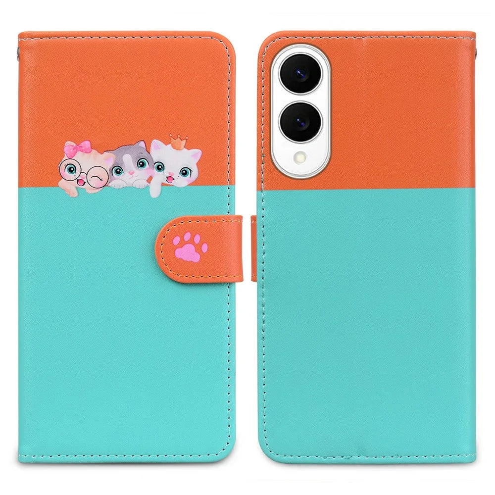 Cartoon Pet Series for Samsung Galaxy S25 Edge Wallet Phone Case Splicing Leather Flip Cover - Sky Blue - 1