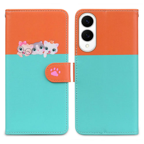 Cartoon Pet Series for Samsung Galaxy S25 Edge Wallet Phone Case Splicing Leather Flip Cover - Sky Blue - 1