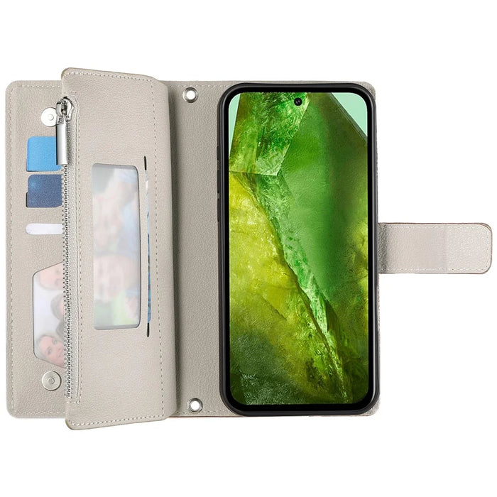 For Google Pixel 8 Case Zipper Wallet Color Splicing Leather Flip Phone Cover with Straps - Lake Blue - 2