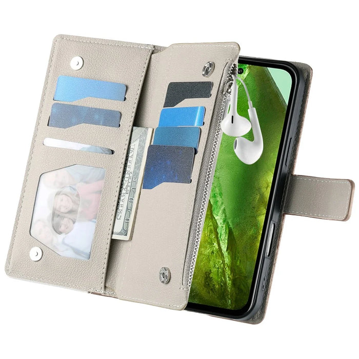 For Google Pixel 8 Case Zipper Wallet Color Splicing Leather Flip Phone Cover with Straps - Lake Blue - 4