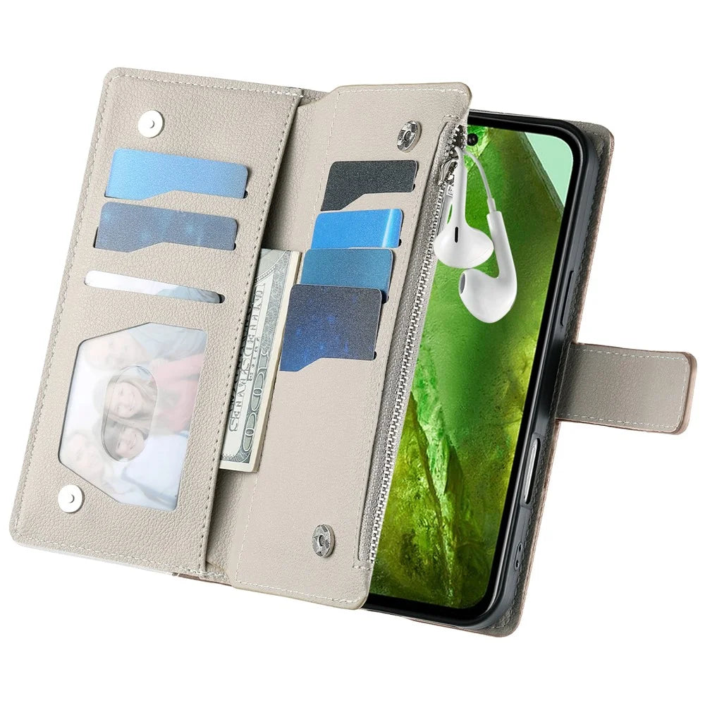 For Google Pixel 8a Case Zipper Wallet Color Splicing Leather Flip Phone Cover with Straps - Lake Blue - 4