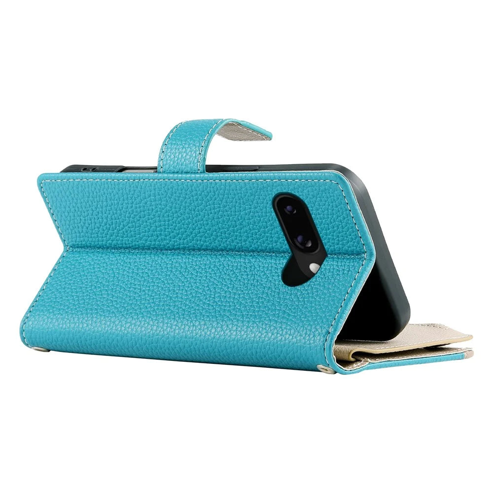 For Google Pixel 9a Case Zipper Wallet Color Splicing Leather Flip Phone Cover with Straps - Lake Blue - 7