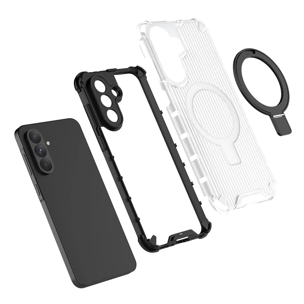 For Samsung Galaxy A56 5G Magnetic Case with Kickstand PC + TPU Phone Cover - Transparent - 2