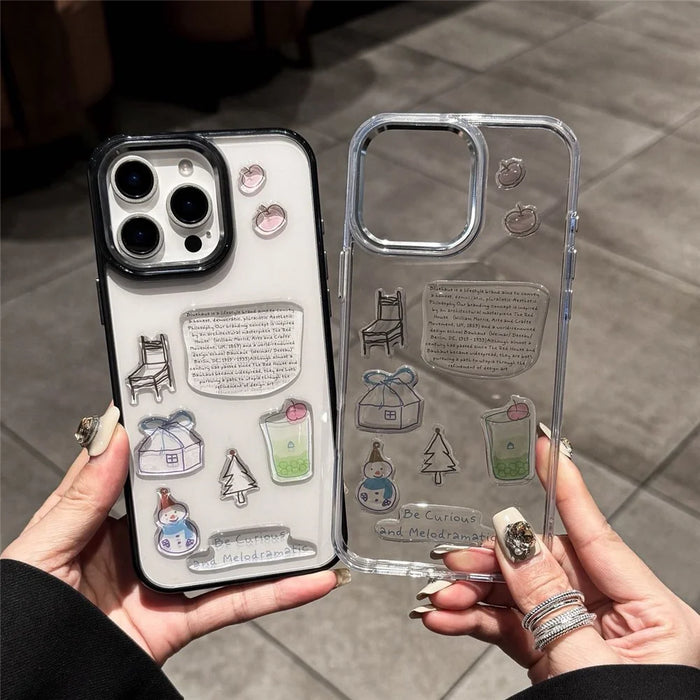For iPhone 15 Pro Clear Phone Case TPU Back Cover with 3D Pattern Sticker - Transparent - 2