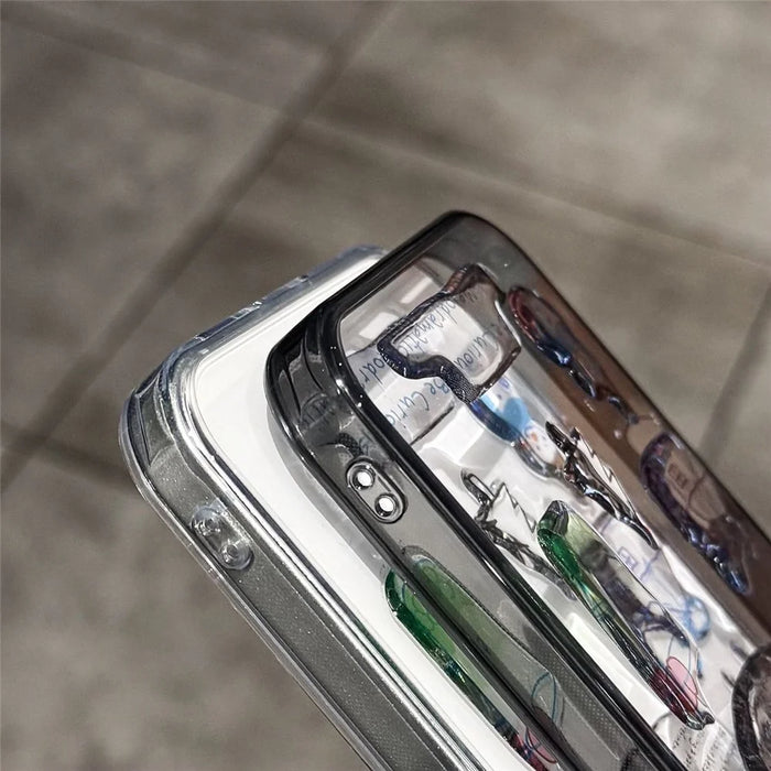 For iPhone 15 Pro Clear Phone Case TPU Back Cover with 3D Pattern Sticker - Transparent - 3