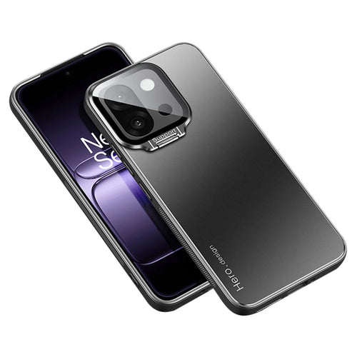 For OnePlus 13T 5G Case with Lens Kickstand Shockproof PC+TPU Phone Cover - Black - 1
