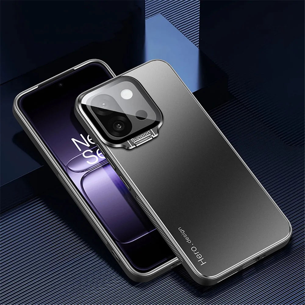 For OnePlus 13T 5G Case with Lens Kickstand Shockproof PC+TPU Phone Cover - Black - 2