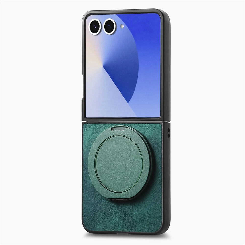 For Samsung Galaxy Z Flip7 5G Phone Case with Rotating Kickstand Stress Relief Retro Leather Back Cover - Green - 2