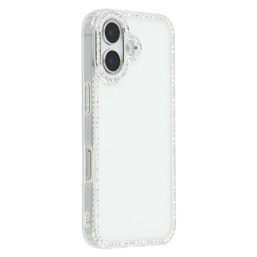 For iPhone 16 Case Rhinestone Edge Glitter Back TPU + PC IMD Phone Cover - Glitter Transparent - 1