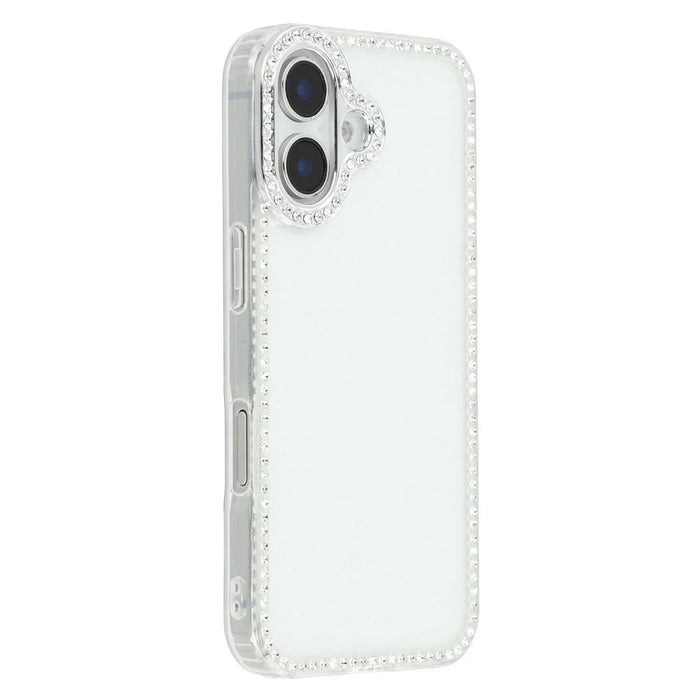 For iPhone 16 Case Rhinestone Edge Glitter Back TPU + PC IMD Phone Cover - Glitter Transparent - 1