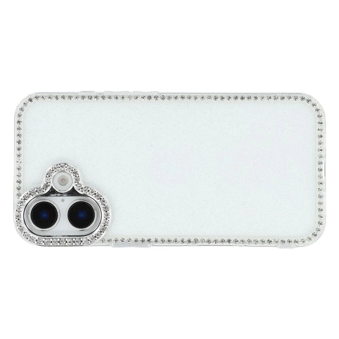 For iPhone 16 Case Rhinestone Edge Glitter Back TPU + PC IMD Phone Cover - Glitter Transparent - 3