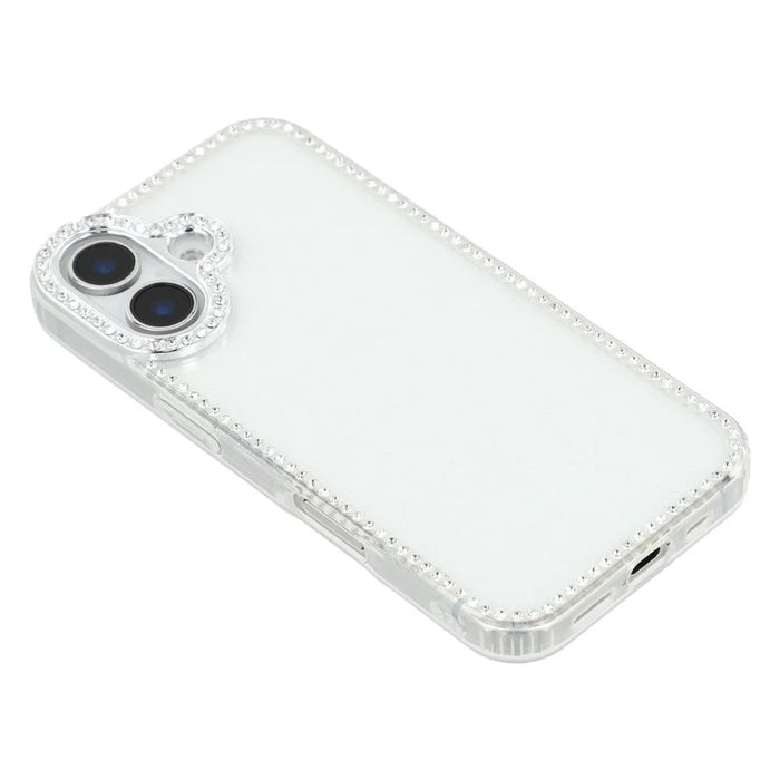For iPhone 16 Case Rhinestone Edge Glitter Back TPU + PC IMD Phone Cover - Glitter Transparent - 4