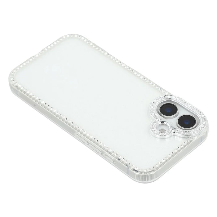 For iPhone 16 Case Rhinestone Edge Glitter Back TPU + PC IMD Phone Cover - Glitter Transparent - 5