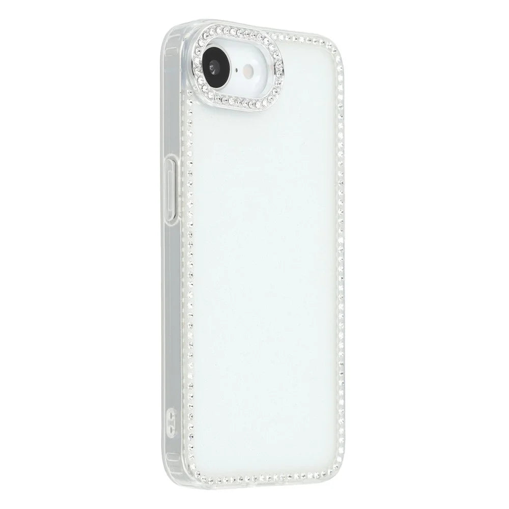For iPhone 17e / 16e Case Rhinestone Edge Glitter Back TPU + PC IMD Phone Cover - Glitter Transparent - 1