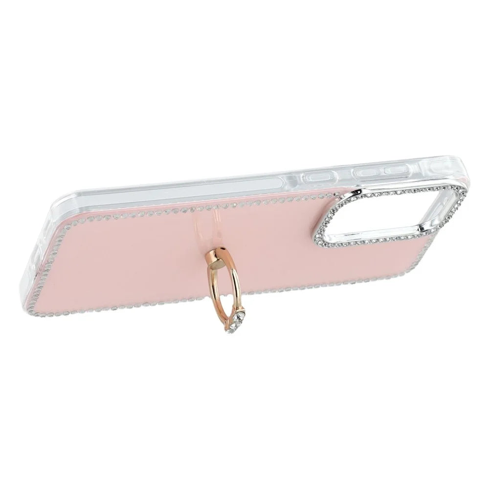 For Samsung Galaxy A26 5G Case with Ring Kickstand Rhinestone Edge TPU + PC IMD Phone Cover - Glitter Light Pink - 3