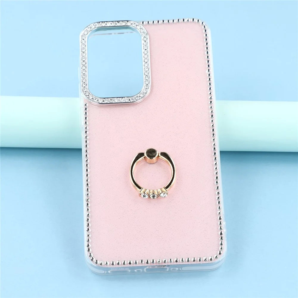 For Samsung Galaxy A26 5G Case with Ring Kickstand Rhinestone Edge TPU + PC IMD Phone Cover - Glitter Light Pink - 6