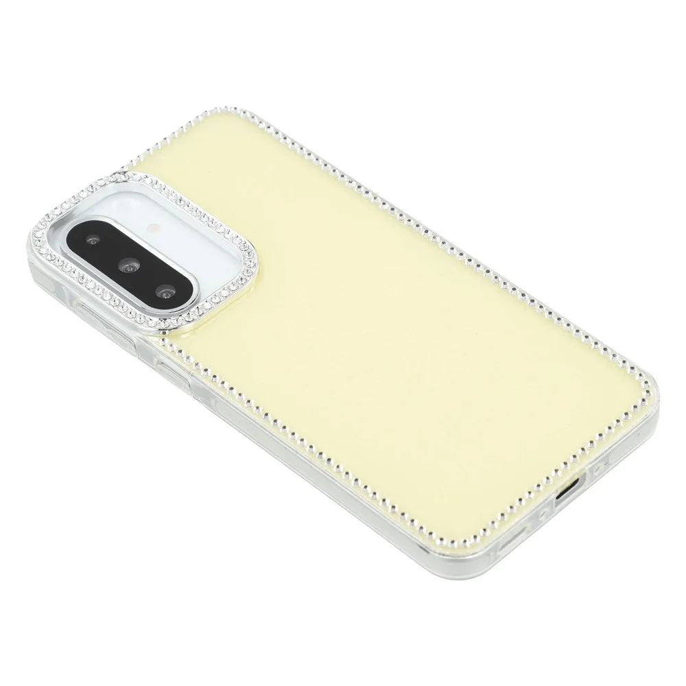 For Samsung Galaxy A26 5G Case Rhinestone Edge Glitter Back TPU + PC IMD Phone Cover - Glitter Light Yellow - 4